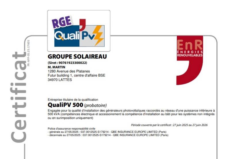 Installateur Photovoltaïque & RGE dans l'Hérault et le Gard : Expertise QualiPV 500 | Groupe Solaireau